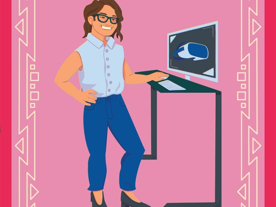 Animated Graphic of Kapua standing at a computer