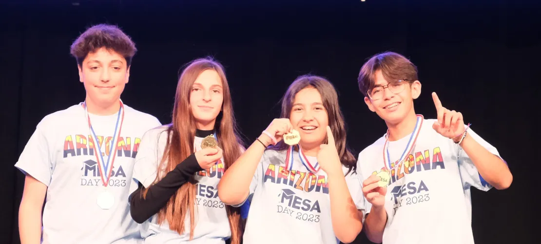 MESA students showing off their gold medal at MESA Day 2023