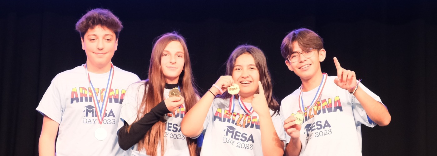 MESA students showing off their gold medal at MESA Day 2023